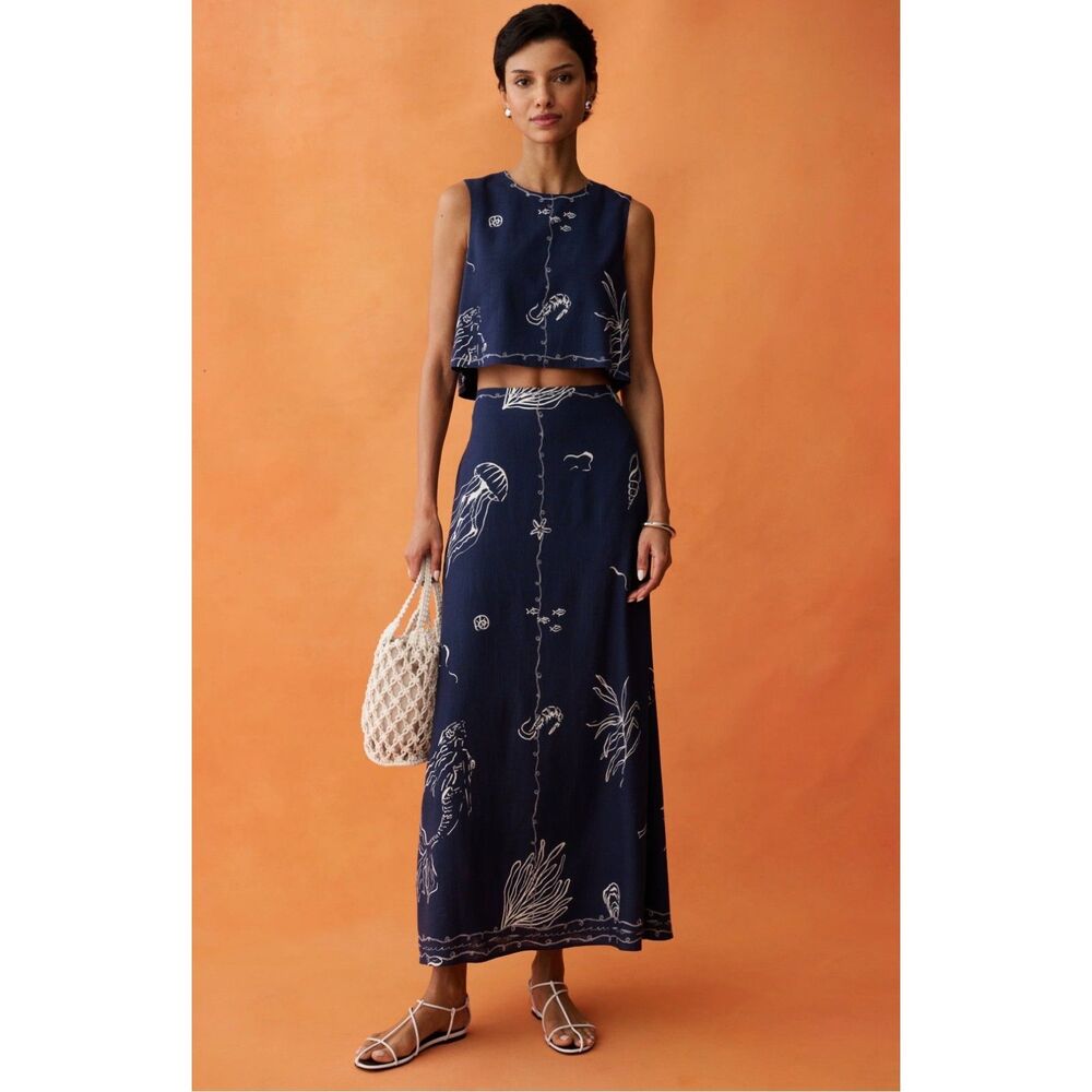 Few Moda x Anaya Sari Two-Piece Set Navy Midnight Maritime Women's 8 NWT